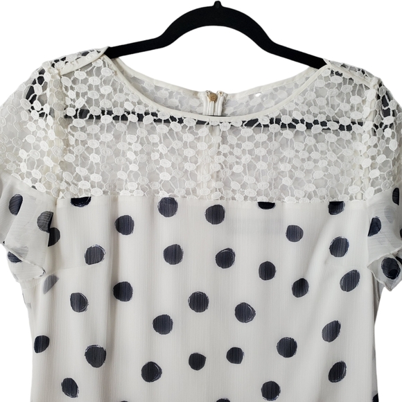 Karl Lagerfeld Paris Dress Womens‎ 10 Sheath Ivory Navy Polka Dot Lace Ruffle - Picture 5 of 16